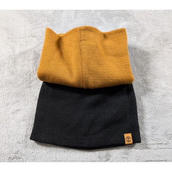 2 Timberland Men’s Beanie Hats Brown Black Knit Toboggan - Picture 3 of 7